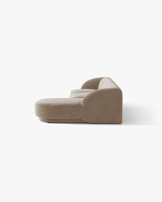 Canapé d'angle droit MICADONI Miley 4 places en velours cappuccino — photo produit