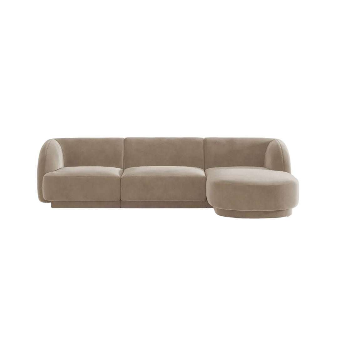 Canapé d'angle droit MICADONI Miley 4 places en velours cappuccino — photo produit