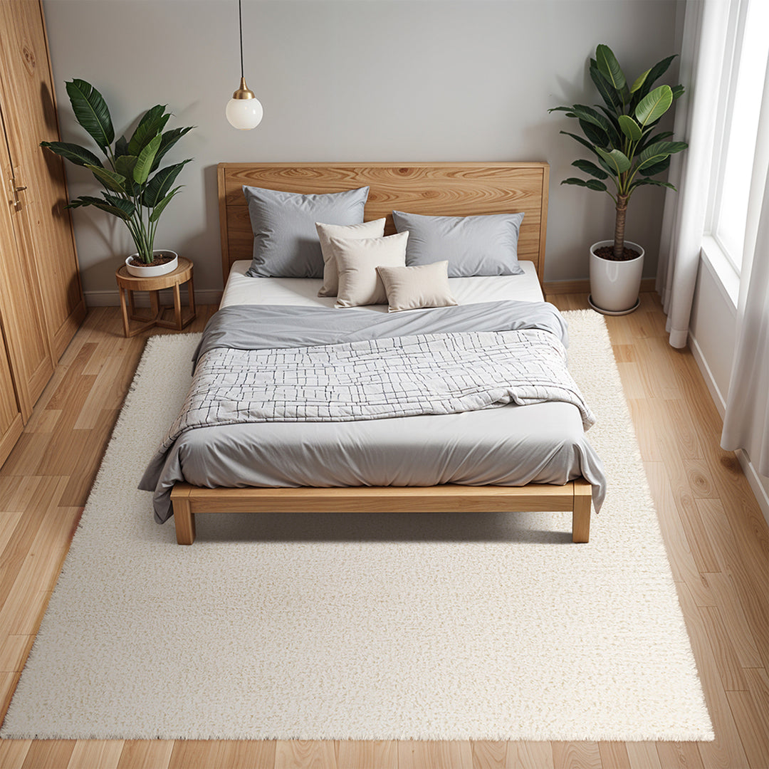 Tapis Rond Shaggy Moderne Ivoire Rond Trento