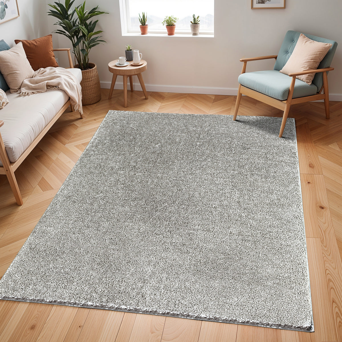 Tapis SURYA Trento shaggy uni, poils longs, gris foncé