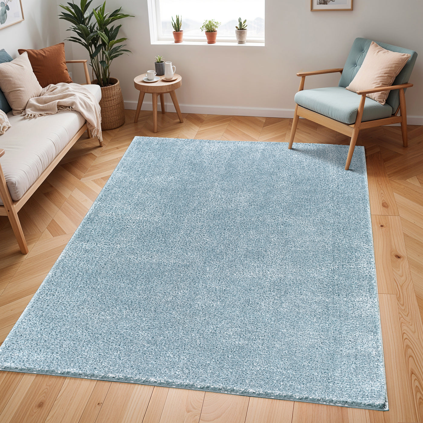 Tapis Shaggy Moderne Bleu Trento