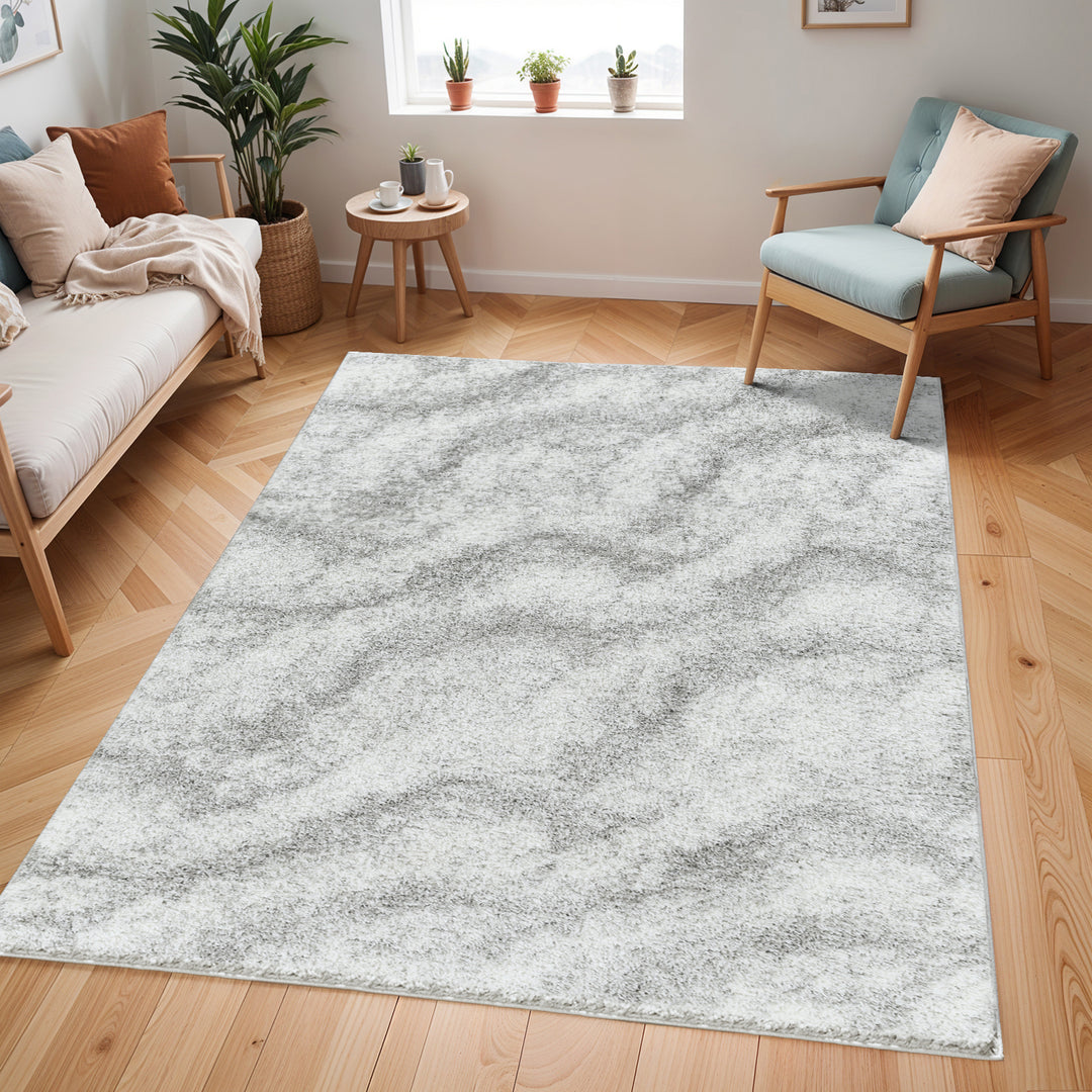 Tapis Shaggy Moderne Ivoire/Gris Genova