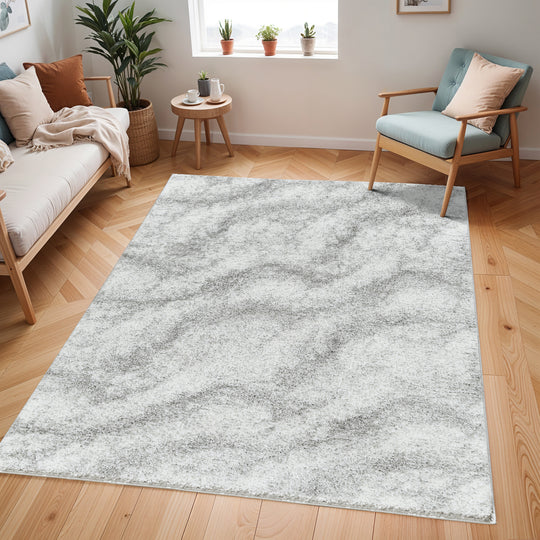 Tapis Shaggy Moderne Ivoire/Gris Genova