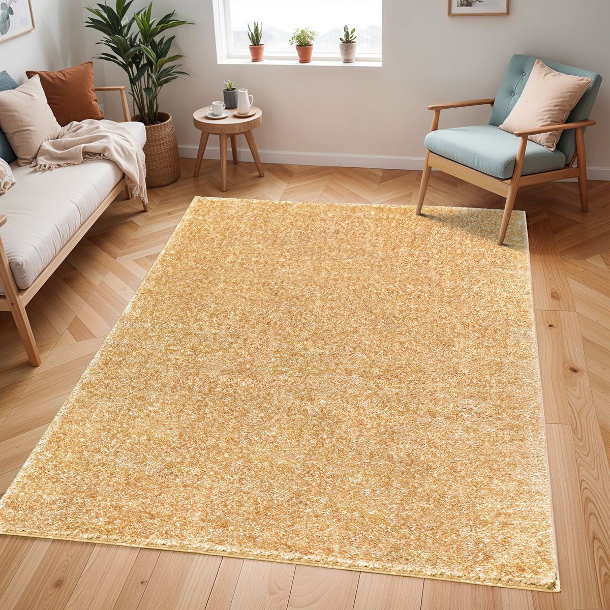 Tapis SURYA Trento shaggy moderne, uni à poils longs jaune doré