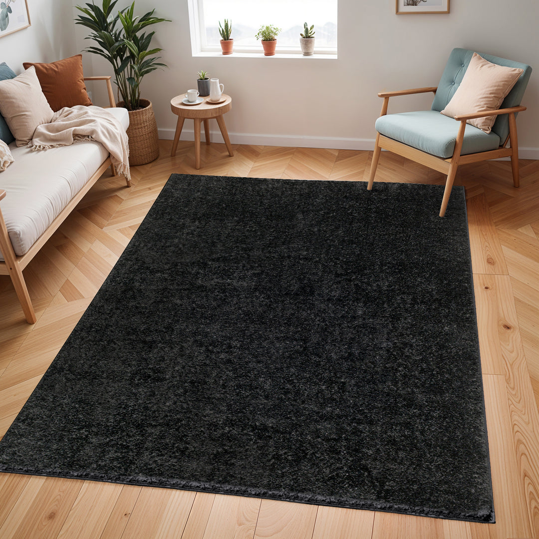 Tapis Shaggy Moderne Noir Trento