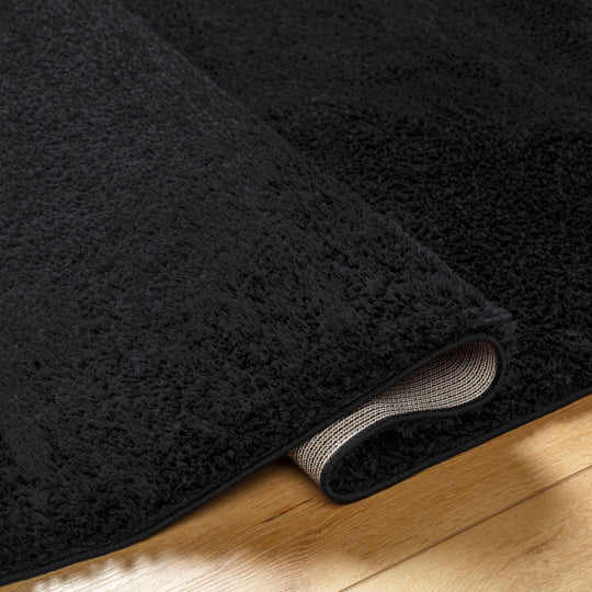 Tapis Rond Shaggy Moderne Noir Rond Trento