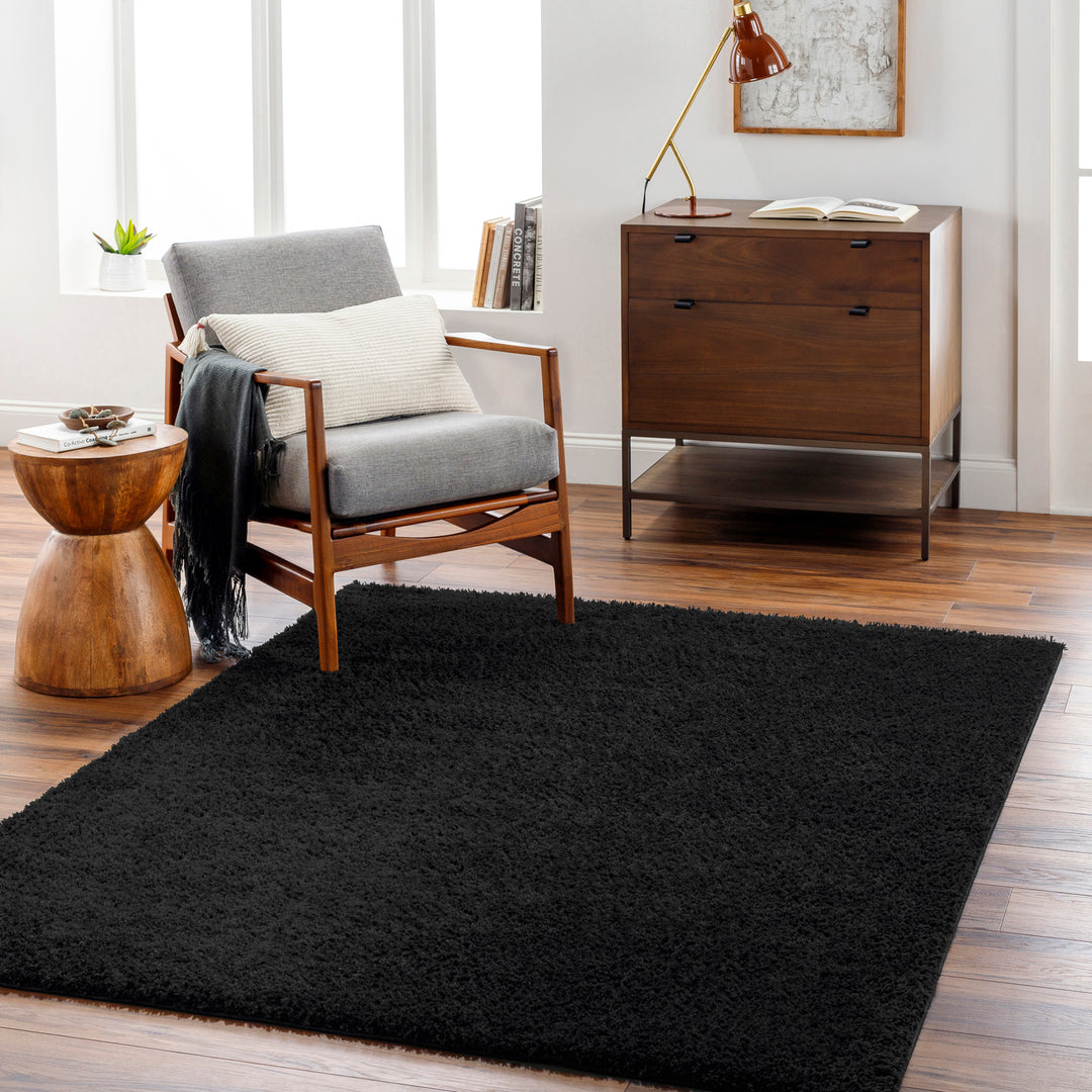 Tapis Shaggy Moderne Noir Trento