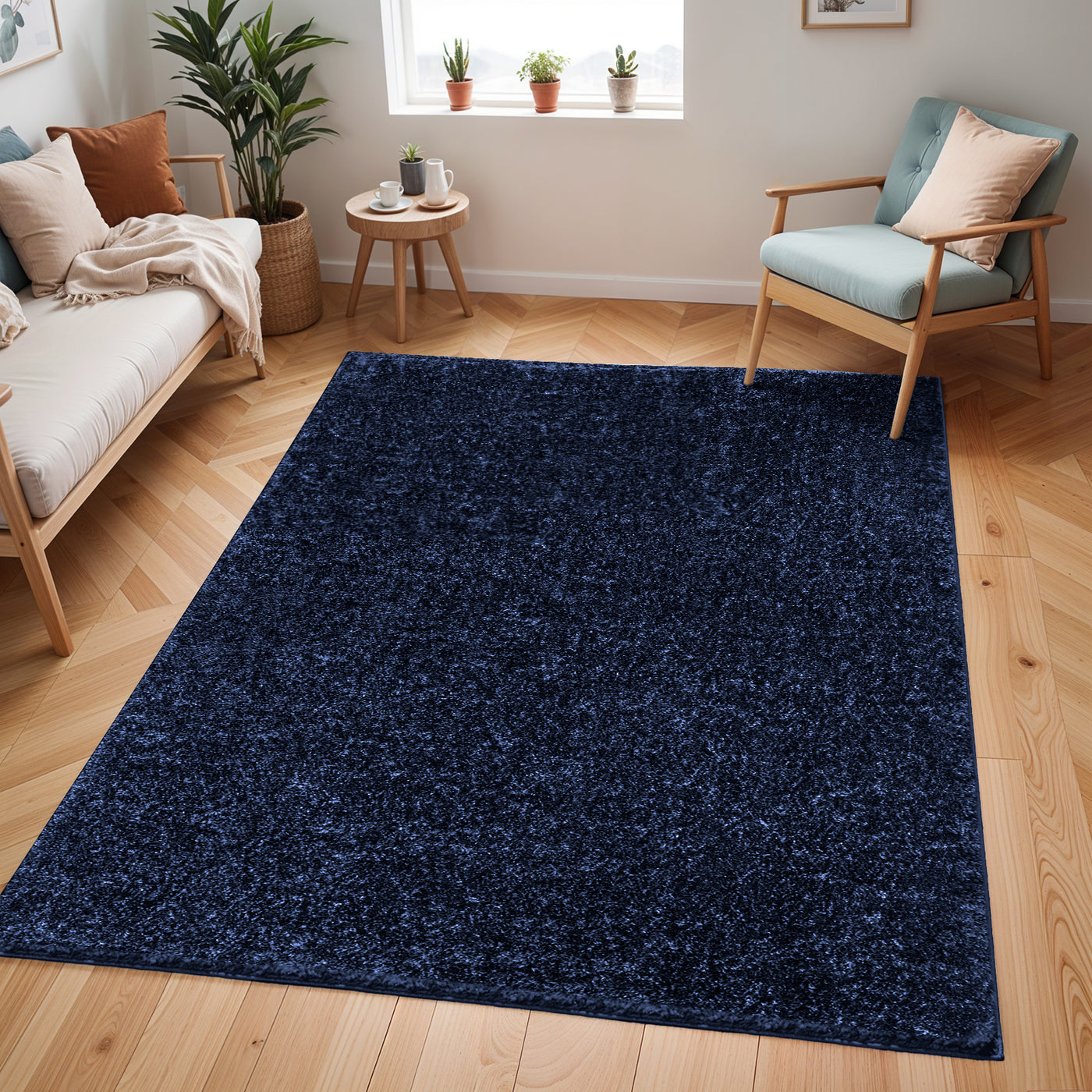 Tapis Shaggy Moderne Bleu Foncé Trento