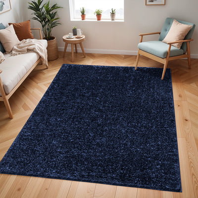 Tapis Shaggy Moderne Bleu Foncé Trento