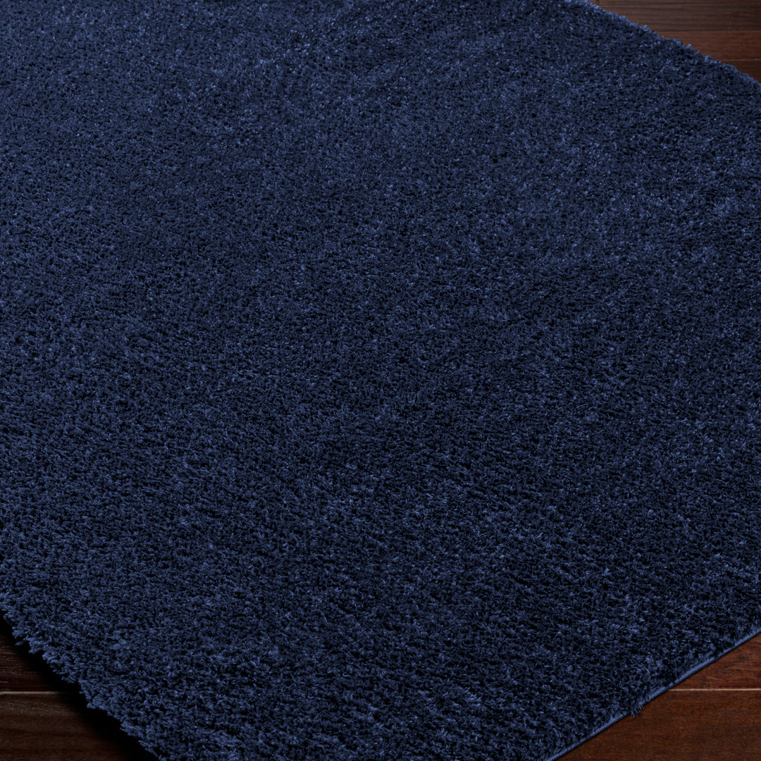 Tapis Rond Shaggy Moderne Bleu Foncé Rond Trento