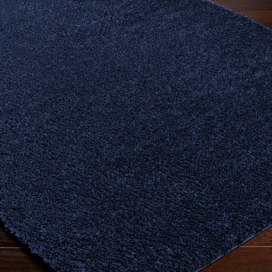 Tapis Rond Shaggy Moderne Bleu Foncé Rond Trento