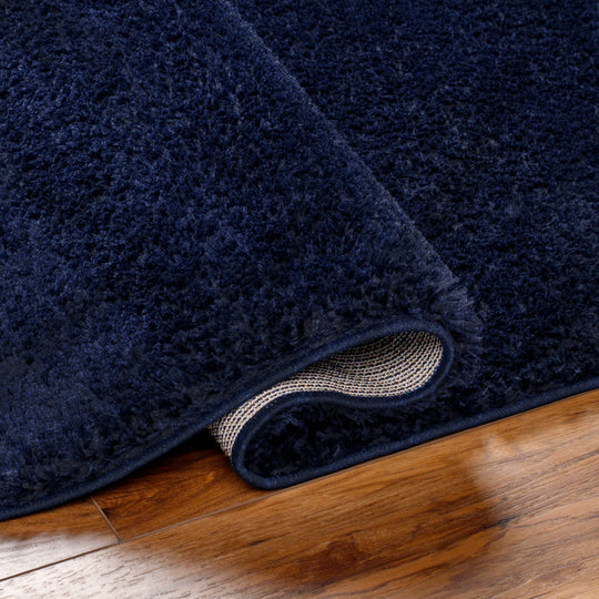 Tapis Rond Shaggy Moderne Bleu Foncé Rond Trento