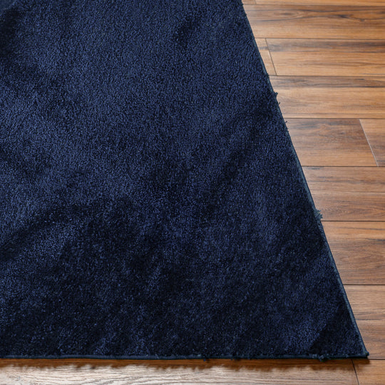 Tapis Rond Shaggy Moderne Bleu Foncé Rond Trento