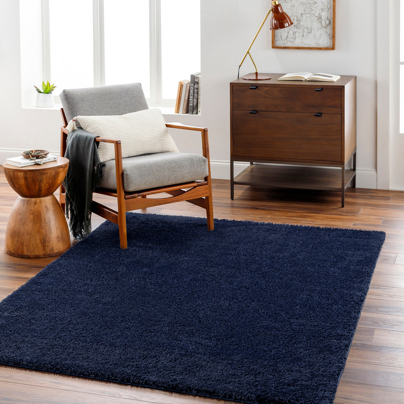 Tapis Shaggy Moderne Bleu Foncé Trento