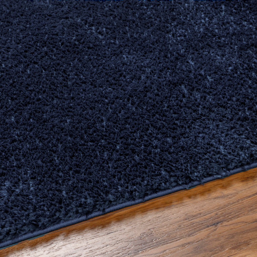 Tapis Rond Shaggy Moderne Bleu Foncé Rond Trento