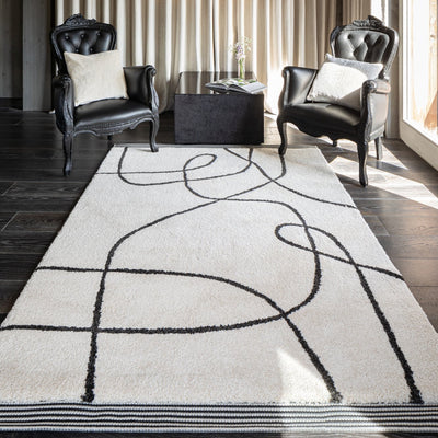 Tapis Épais Abstrait Crème et Noir