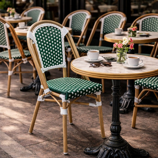 Lot de 4 chaises de jardin bistrot parisien en aluminium et rotin synthétique BELLEVILLE vert et Blanc