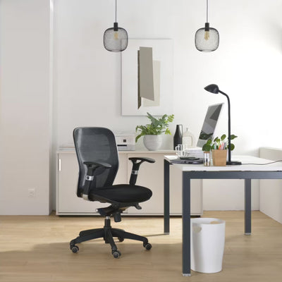 Chaise de bureau ANZIO - Dossier en maille avec accoudoirs- Soutien lombaire- Mécanisme synchrone- Pieds noir