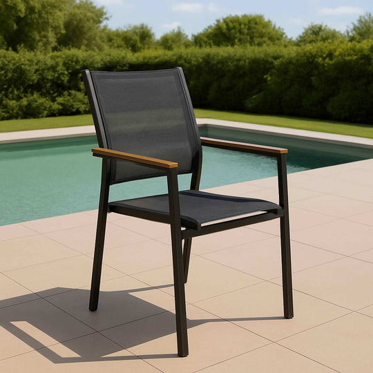 Lot de 4 chaises de jardin en aluminium et textilène avec accoudoirs JAKARTA