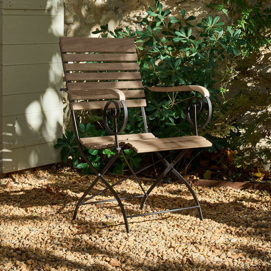 Chaise de jardin pliable LOBERON Iker en bois et métal noir