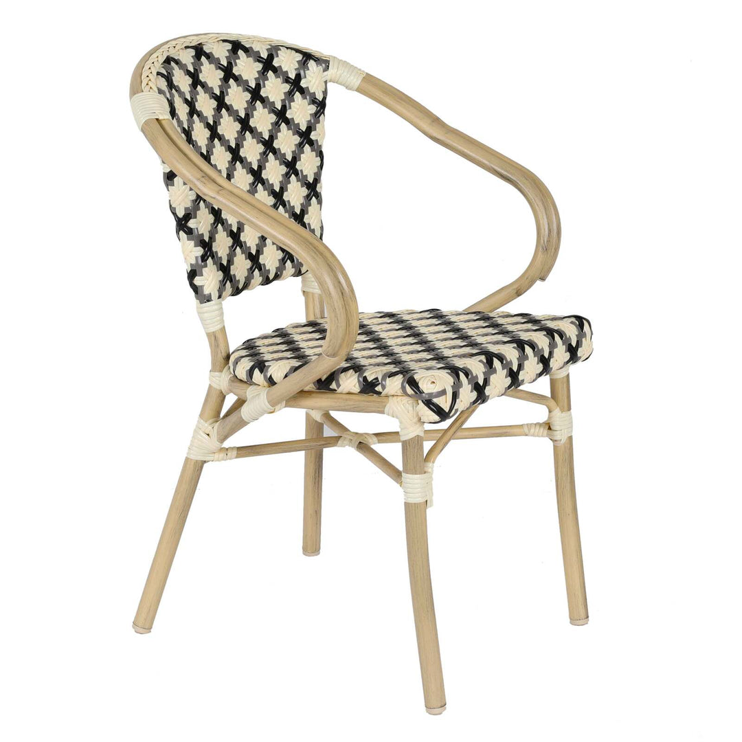 Lot de 4 chaises de jardin bistrot parisien MADELEINE en aluminium et rotin synthétique avec accoudoirs, motif en croix