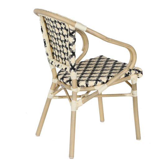 Lot de 4 chaises de jardin bistrot parisien MADELEINE en aluminium et rotin synthétique avec accoudoirs, motif en croix