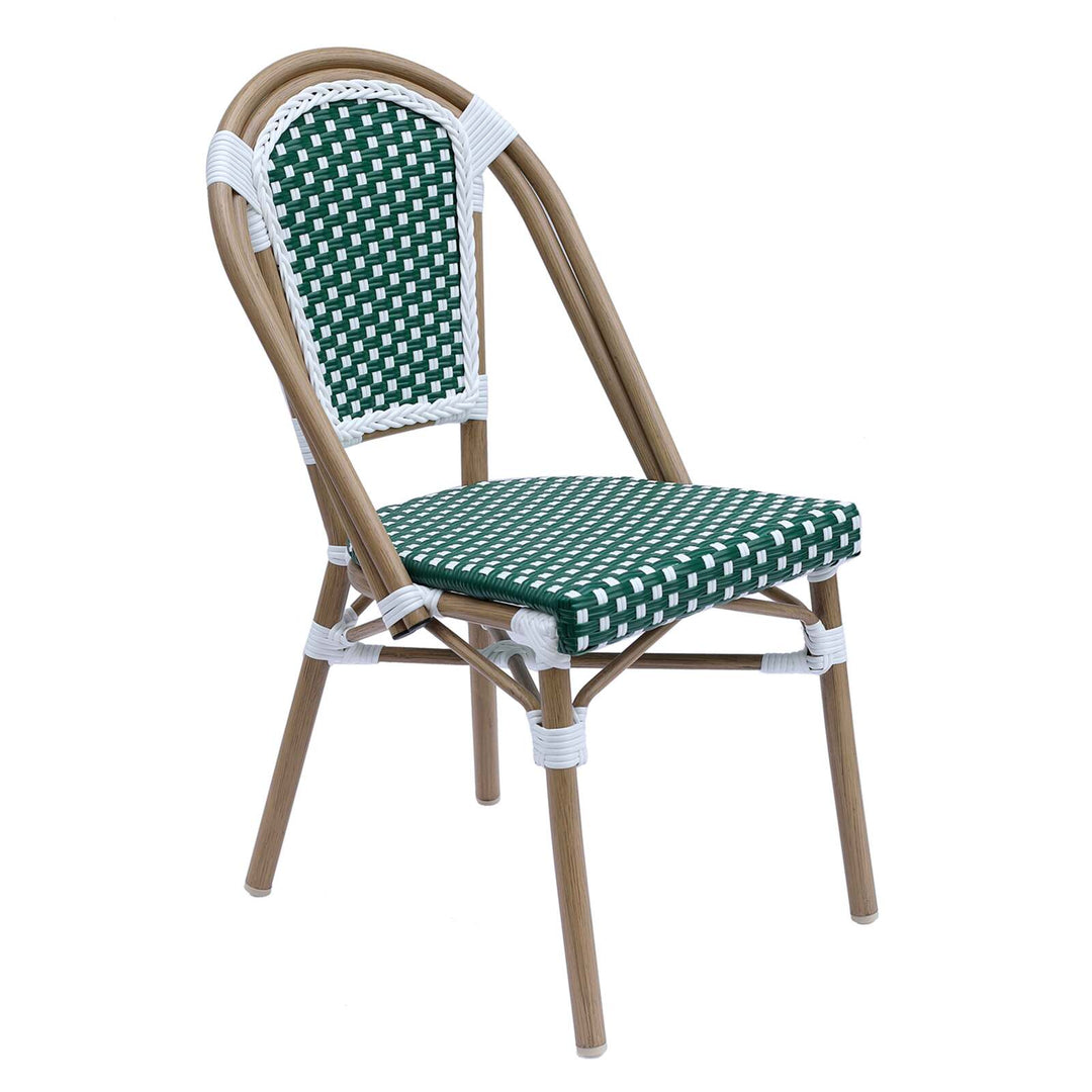Lot de 4 chaises de jardin bistrot parisien en aluminium et rotin synthétique BELLEVILLE vert et Blanc