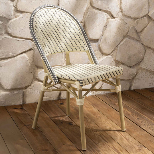 Lot de 4 chaises de jardin type bistrot parisien en aluminium et rotin synthétique MARAIS gris