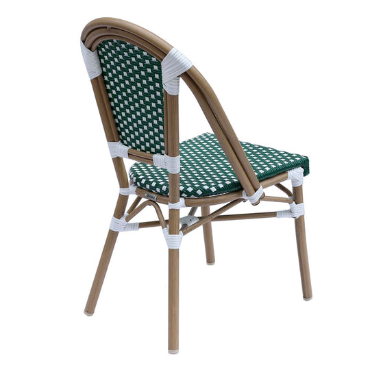 Lot de 4 chaises de jardin bistrot parisien en aluminium et rotin synthétique BELLEVILLE vert et Blanc