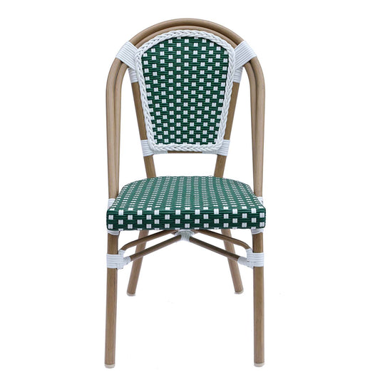 Lot de 4 chaises de jardin bistrot parisien en aluminium et rotin synthétique BELLEVILLE vert et Blanc