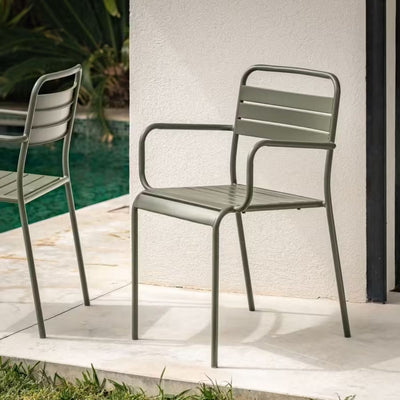 Lot de 6 chaises de jardin ALINEA avec accoudoirs en acier - vert cèdre