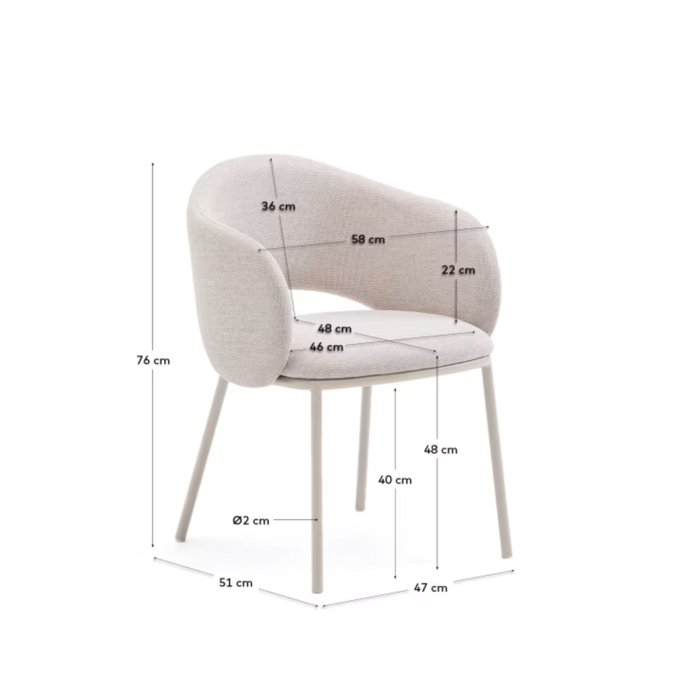 Lot de 2 Chaises KAVE HOME Maina beige et pieds en acier beige FSC Mix Credit