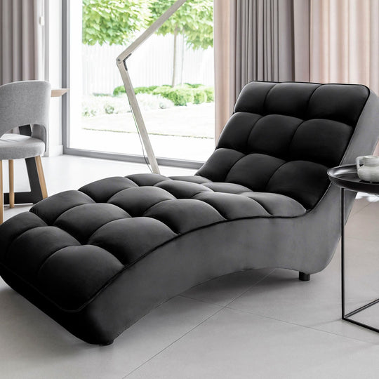 Chaise longue d'intérieur LES TENDANCES Rikal en velours capitonné Noir