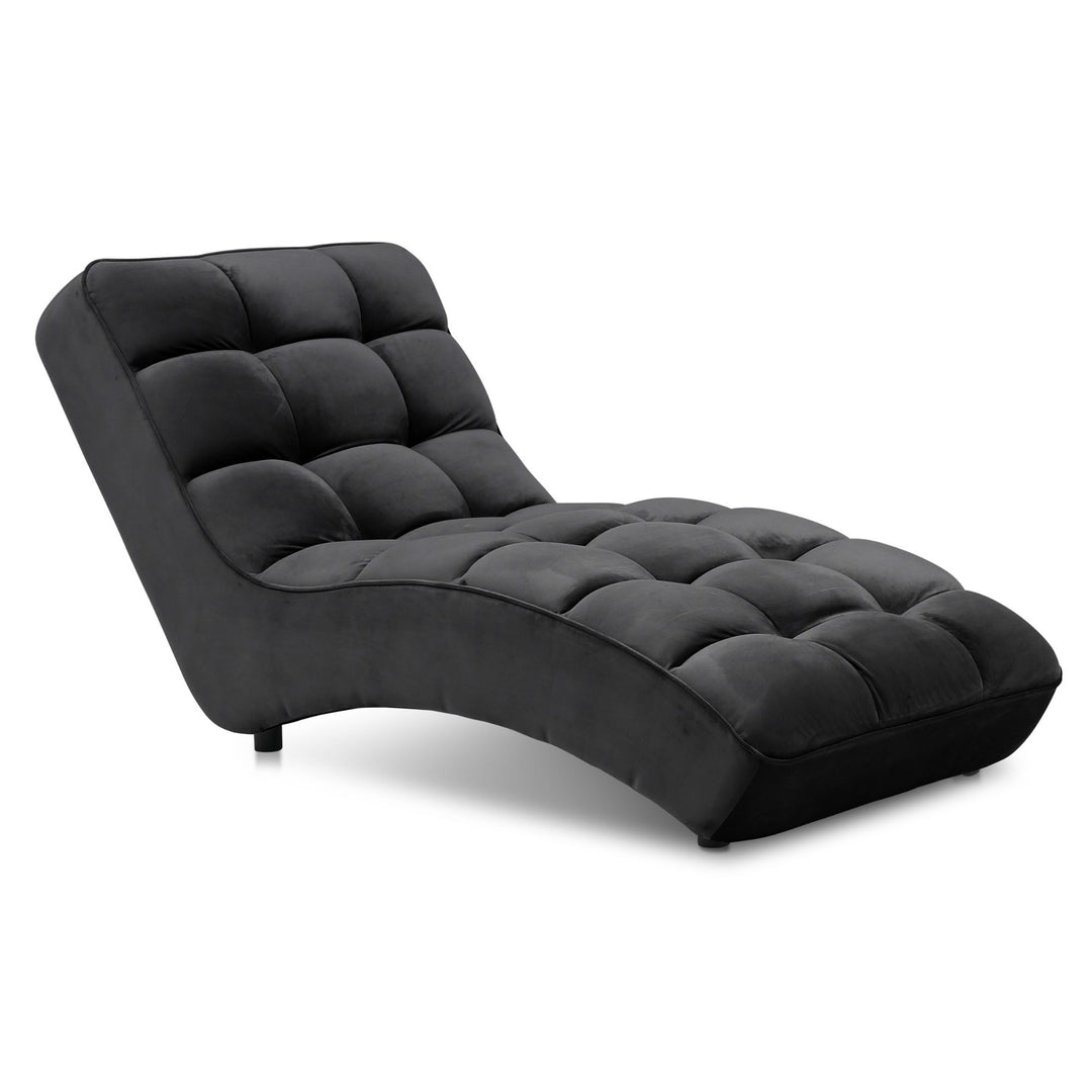 Chaise longue d'intérieur LES TENDANCES Rikal en velours capitonné Noir