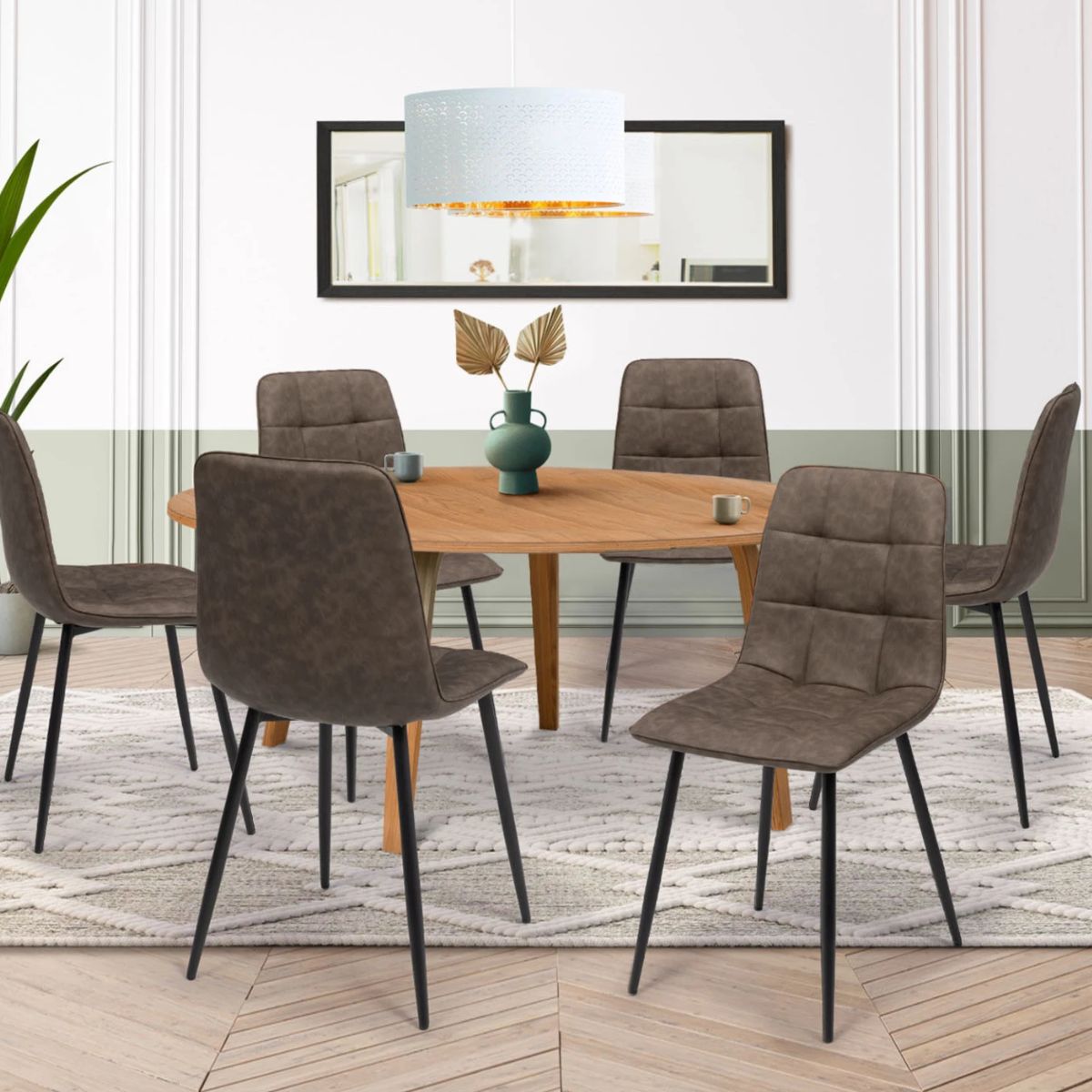 Lot de 6 chaises vintage Linda simili cuir marron