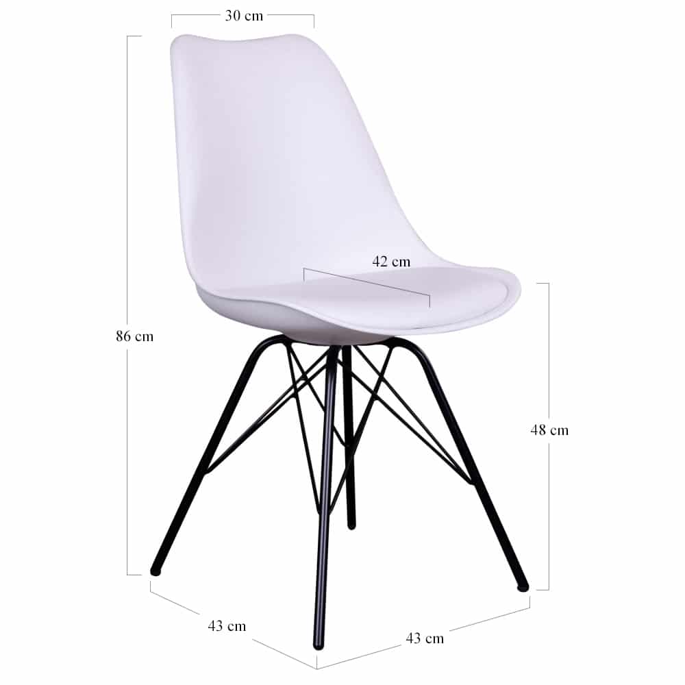 Lot de 4 chaises scandinave Blanche pieds en métal Noir