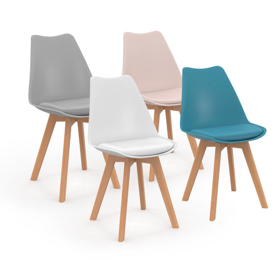 Lot de 4 chaises scandinaves Nordia mix couleurs (Blanc/Rose/Bleu/Gris)