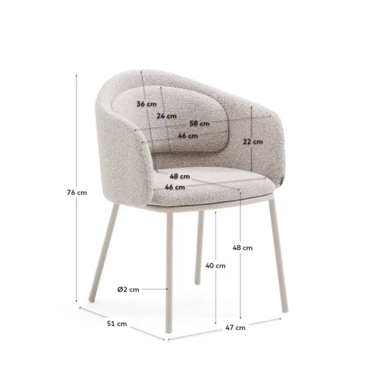 Lot de 2 Chaises KAVE HOME Idaira en tissu chenille épais et pieds en acier beige FSC Mix Credit