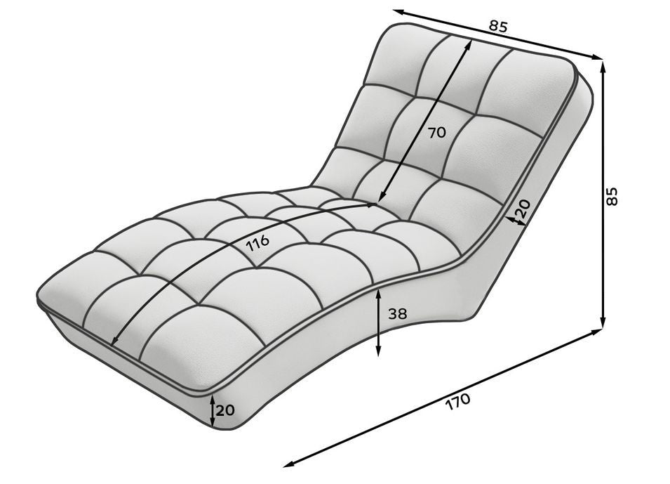 Chaise longue LES TENDANCES Rikal velours capitonné beige — photo produit