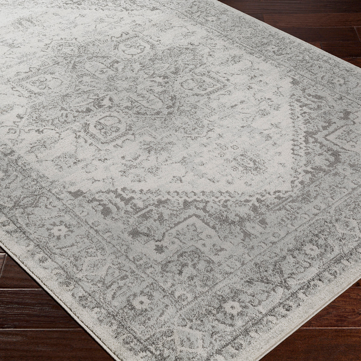 Tapis SURYA Farah vintage oriental, médaillon délavé gris et blanc cassé, vue 9