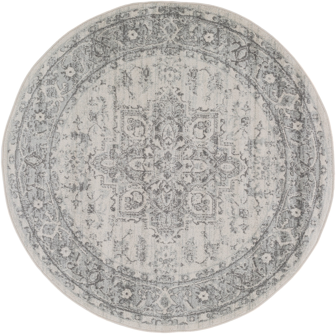 Tapis Rond Vintage Oriental Gris/Blanc Rond Mendoza