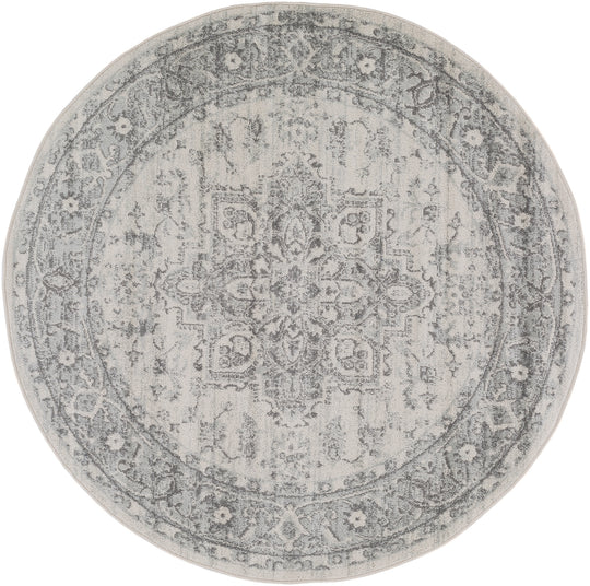 Tapis Rond Vintage Oriental Gris/Blanc Rond Mendoza