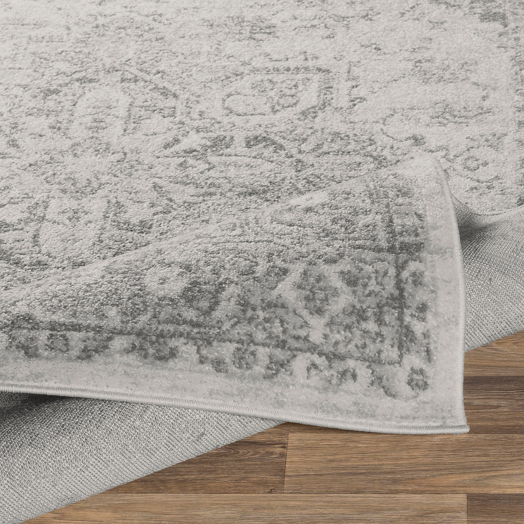 Tapis Rond Vintage Oriental Gris/Blanc Rond Mendoza