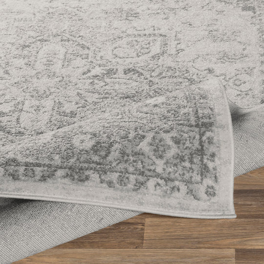 Tapis Rond Vintage Oriental Gris/Blanc Rond Mendoza