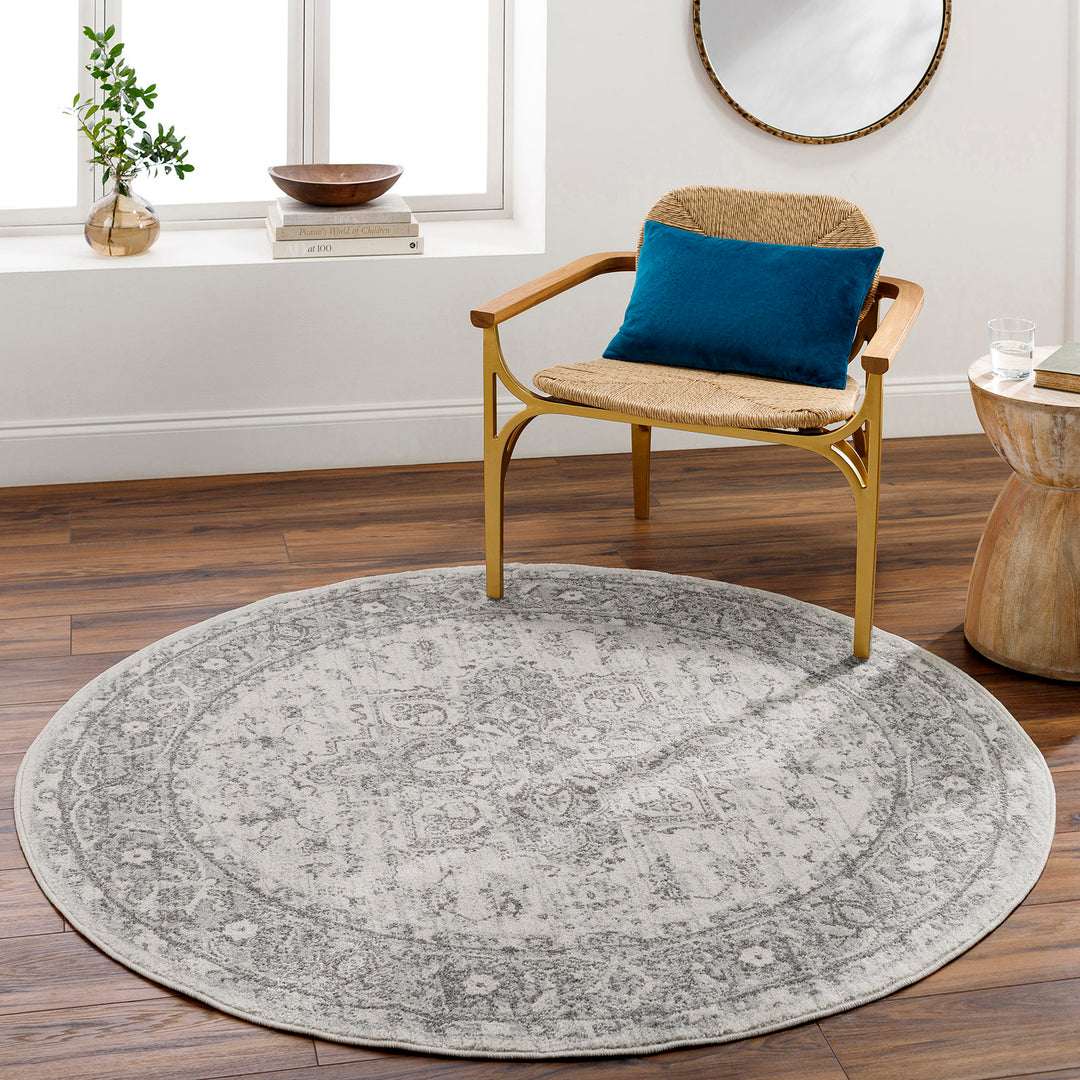 Tapis Rond Vintage Oriental Gris/Blanc Rond Mendoza