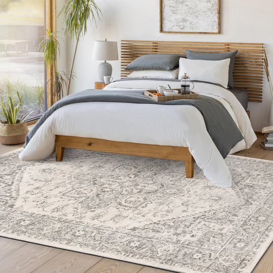 Tapis Rond Vintage Oriental Gris/Blanc Rond Mendoza