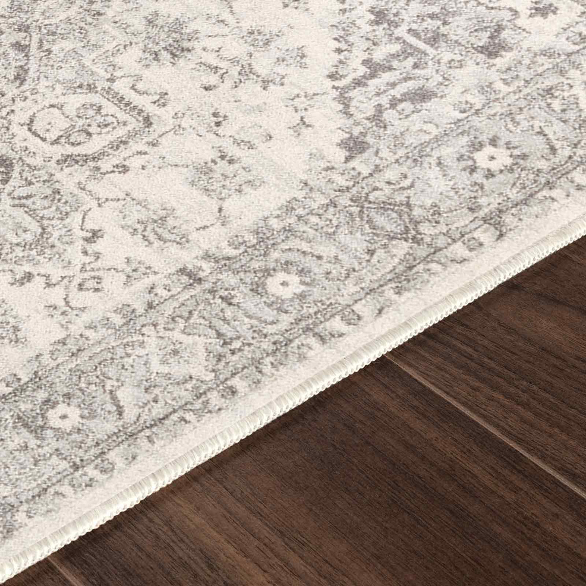 Tapis SURYA Farah vintage oriental, médaillon délavé gris et blanc cassé, vue 8