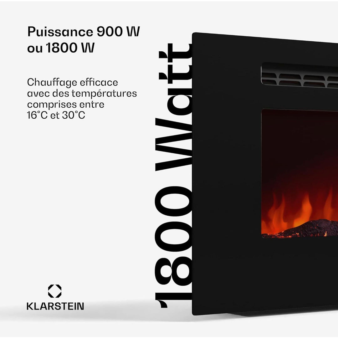 Cheminée électrique Klarstein Galeras Smart Effet de Flamme Murale 1800 W LED Réaliste