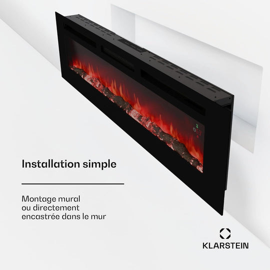 Cheminée électrique Klarstein Galeras Smart Effet de Flamme Murale 1800 W LED Réaliste
