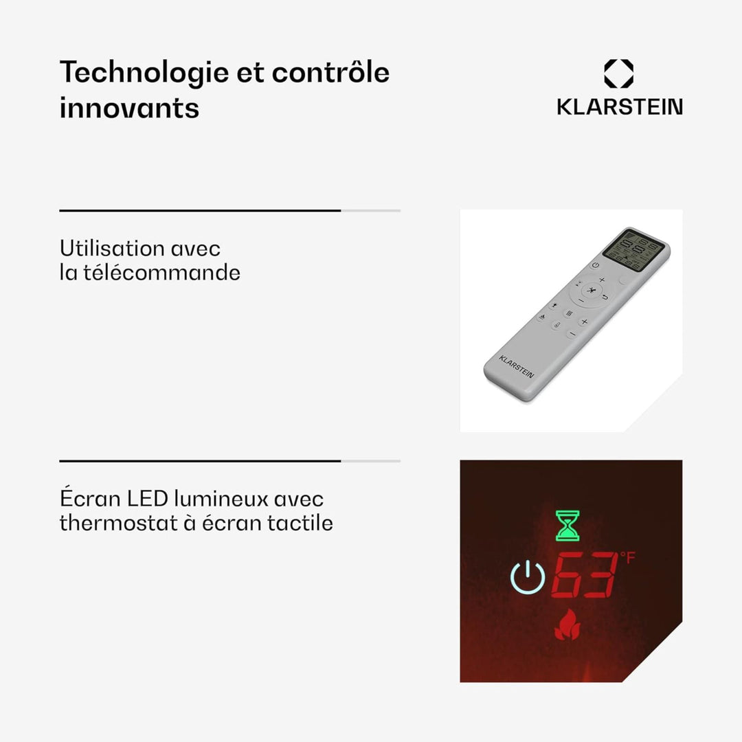 Cheminée électrique Klarstein Galeras Smart Effet de Flamme Murale 1800 W LED Réaliste
